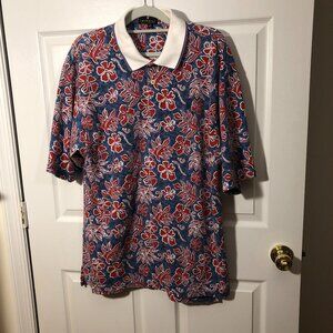 Twinhill Golf Company men flowery blue and red golf shirt, made in USA, XL